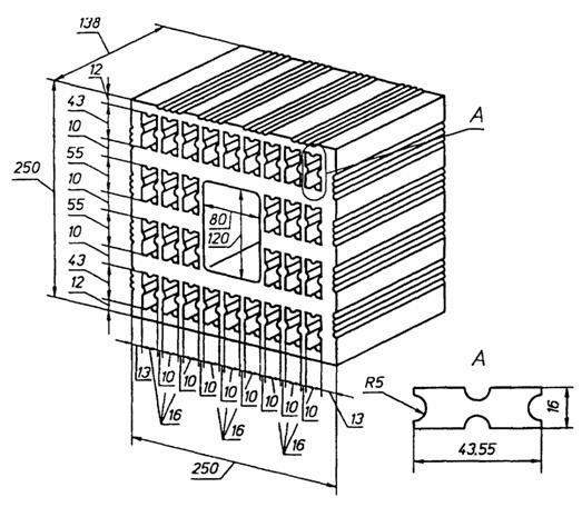 Камень с 30 пустотами и пустотой для захвата при кладке. ГОСТ 530-95 Кирпич и камни керамические. Технические условия.